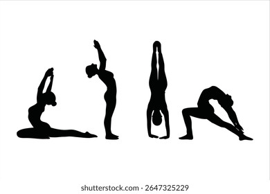 Yoga Poses Silhouettes - Women Practicing Yoga And Pilates Vector Set