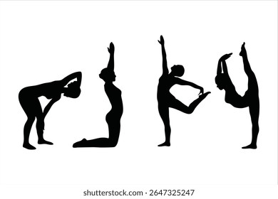 Yoga Poses Silhouettes - Women Practicing Yoga And Pilates Vector Set