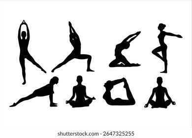 Yoga Poses Silhouettes - Women Practicing Yoga And Pilates Vector Set
