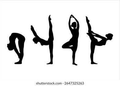 Yoga Poses Silhouettes - Women Practicing Yoga And Pilates Vector Set