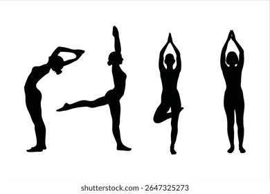 Yoga Poses Silhuetas - Mulheres Praticando Yoga E Pilates Vetor Set