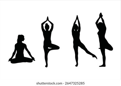 Yoga Poses Silhouettes - Women Practicing Yoga And Pilates Vector Set
