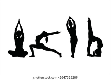 Yoga Poses Silhouettes - Women Practicing Yoga And Pilates Vector Set