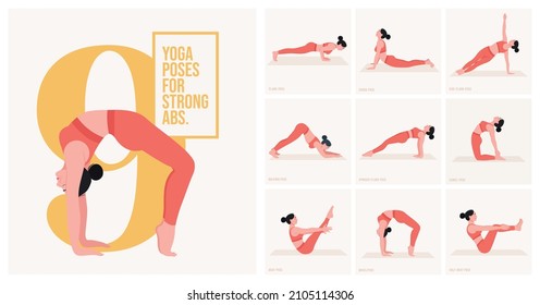 Yoga poses For Strong ABS. Young woman practicing Yoga poses. Woman workout fitness and exercises.