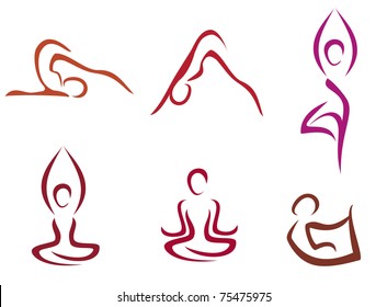 Yoga poses  symbols set in simple lines stylized vector illustration part 1