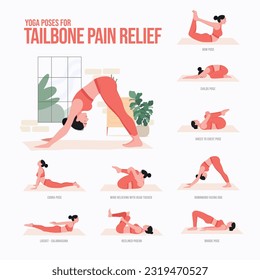 Yoga poses For tailbone pain relief. Young woman practicing Yoga pose. Woman workout fitness, aerobic and exercises