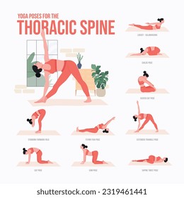 Yoga poses For Thoracic Spine. Young woman practicing Yoga pose. Woman workout fitness, aerobic and exercises