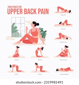 Yoga poses For Upper BACK PAIN. Young woman practicing Yoga pose. Woman workout fitness, aerobic and exercises.