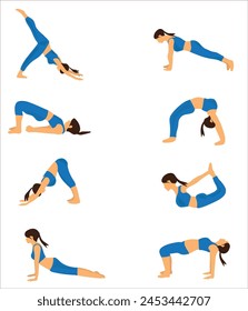  Yoga poses vector illustration. Yoga poses vector set. Hand drawing yoga pose icons