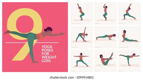 Yoga poses For WEIGHT LOSS. Young woman practicing Yoga poses. Woman workout fitness and exercises.