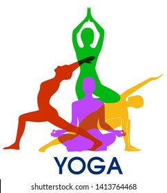 Yoga poses woman's silhouette.  Balance Yoga studio logo. Vector illustration