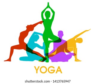 Yoga poses woman's silhouette.  Balance Yoga studio logo. Vector illustration