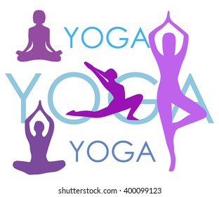 Yoga poses woman's silhouettes on white background vector icon