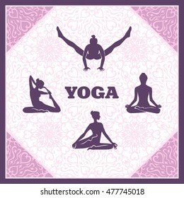 Yoga poses and workouts positions set. 