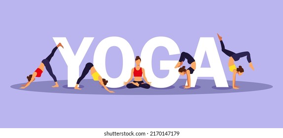 Yoga poses.Yoga class. Exercise, stretching. Wellness training in flat vector illustration