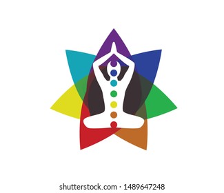 Yoga Posing with Chakra Elements Symbol