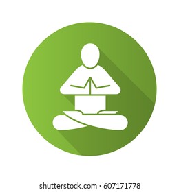Yoga position flat design long shadow icon. Yoga class. Vector silhouette symbol