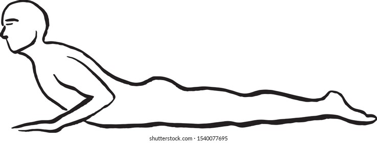 Yoga position, man silhouette black and white, ardha bhujangasana position.