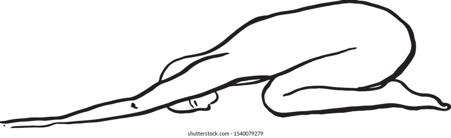 Yoga position, man silhouette black and white, balasana position.