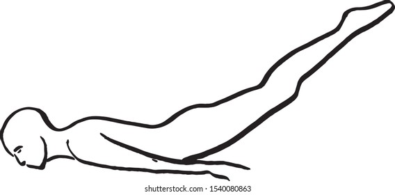 Yoga position, man silhouette black and white