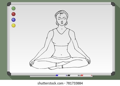 Yoga position, meditation, mindfulness, zen, pilates. Hand drawn vector illustration