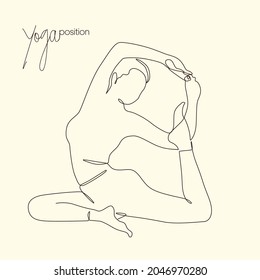 Yoga position on isolated background, Drawing a continuous line, Linear style