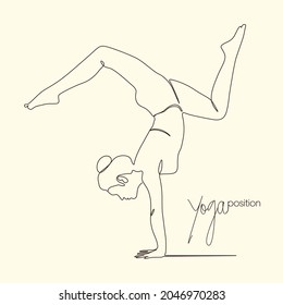 Yoga position on isolated background, Drawing a continuous line, Linear style