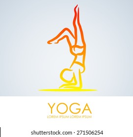 yoga position red-yellow sign. white background