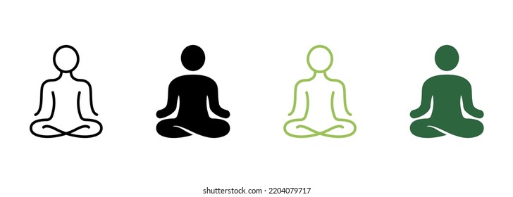 Yoga Position Silhouette and Line Icon. Meditate Relax Pictogram. Spiritual Chakra Zen Icon. Calm Aura Galaxy Serenity and Health Body. Meditation Logo. Editable Stroke. Isolated Vector Illustration.