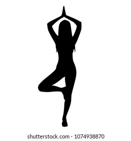 Yoga position, a silhouette of a woman on a white background