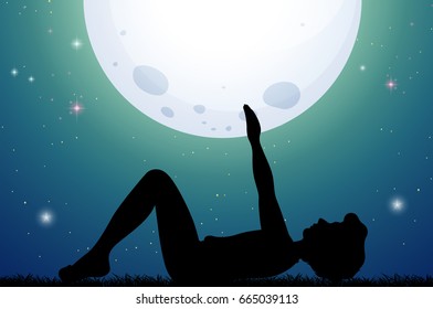 Yoga position under the moonlight