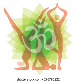 Yoga positions background. Abstract background with  yoga position and om symbol. Vector available.