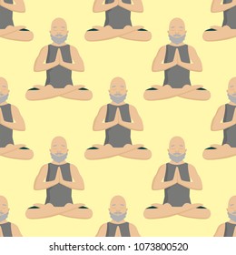 Yoga positions mans characters class meditation seamless pattern background male concentration human peace lifestyle vector illustration.