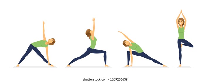 Yoga positions - modern vector cartoon character set