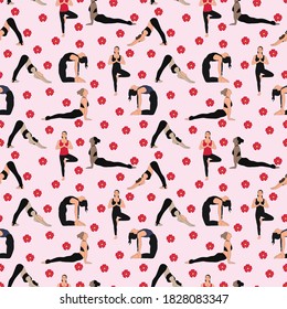 Yoga positions seamless pattern design