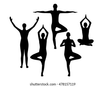 Yoga positions silhouettes black