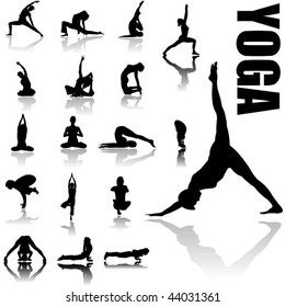 Yoga positions silhouettes in vector art