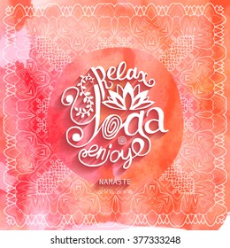Yoga poster with an ethnic watercolor pattern. Raster version