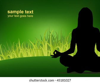 yoga poster - woman sitting on the grass background