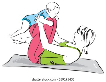 yoga postnatal mom and baby illustration