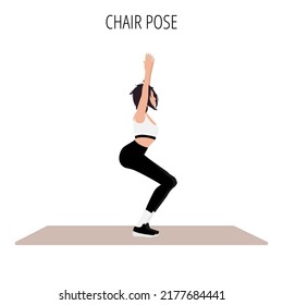 Yoga posture or asana. Female cartoon yoga pose. Full body yoga workout vector illustration