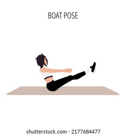 Yoga posture or asana. Female cartoon yoga pose. Full body yoga workout vector illustration