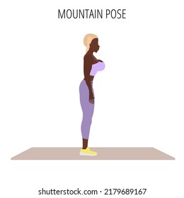 Yoga posture or asana. Female cartoon yoga pose. Full body yoga workout vector illustration