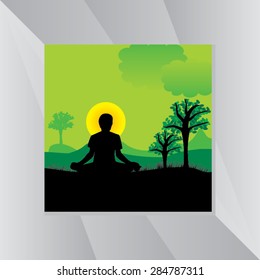 yoga posture green landscape background vector illustration 
