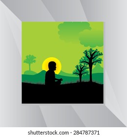 yoga posture green landscape background vector illustration 