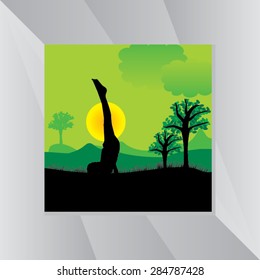 yoga posture green landscape background vector illustration 
