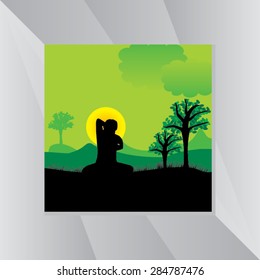 yoga posture green landscape background vector illustration 