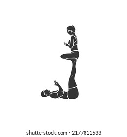 Yoga Posture Icon Silhouette Illustration. Couple Vector Graphic Pictogram Symbol Clip Art. Doodle Sketch Black Sign.