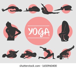 La postura del yoga pone íconos en varias posturas.
