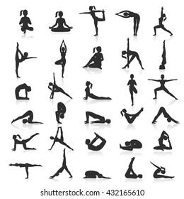 Silhouette Female Wich Making Yoga Collection Stock Illustration ...